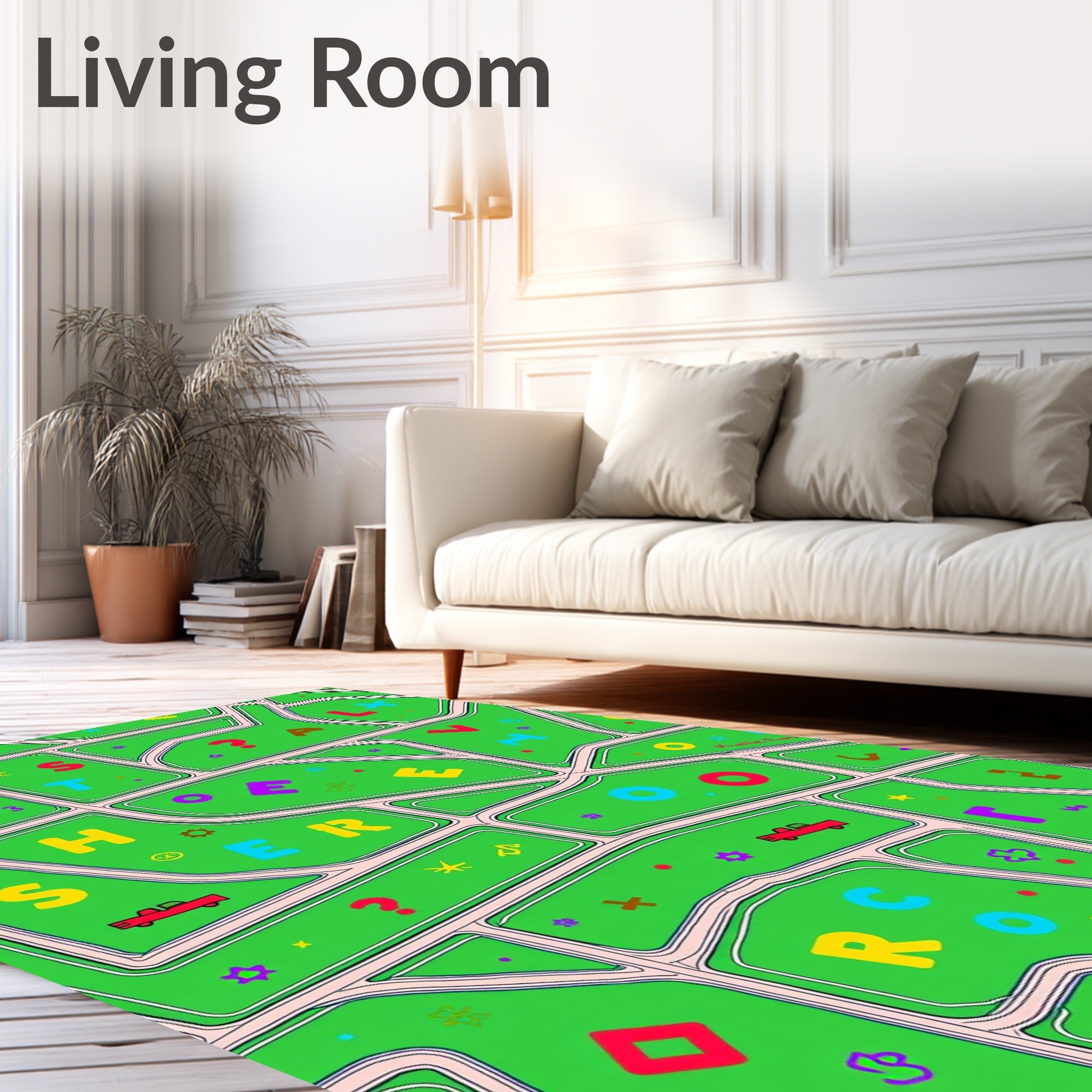 Whimsical Letter Playground Green Layout Rug