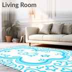 Playful Aqua Stars Swirls Rug