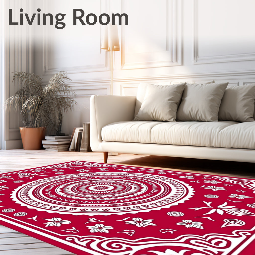 Crimson Floral Mandala Radial Rug