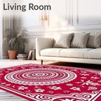 Crimson Floral Mandala Radial Rug