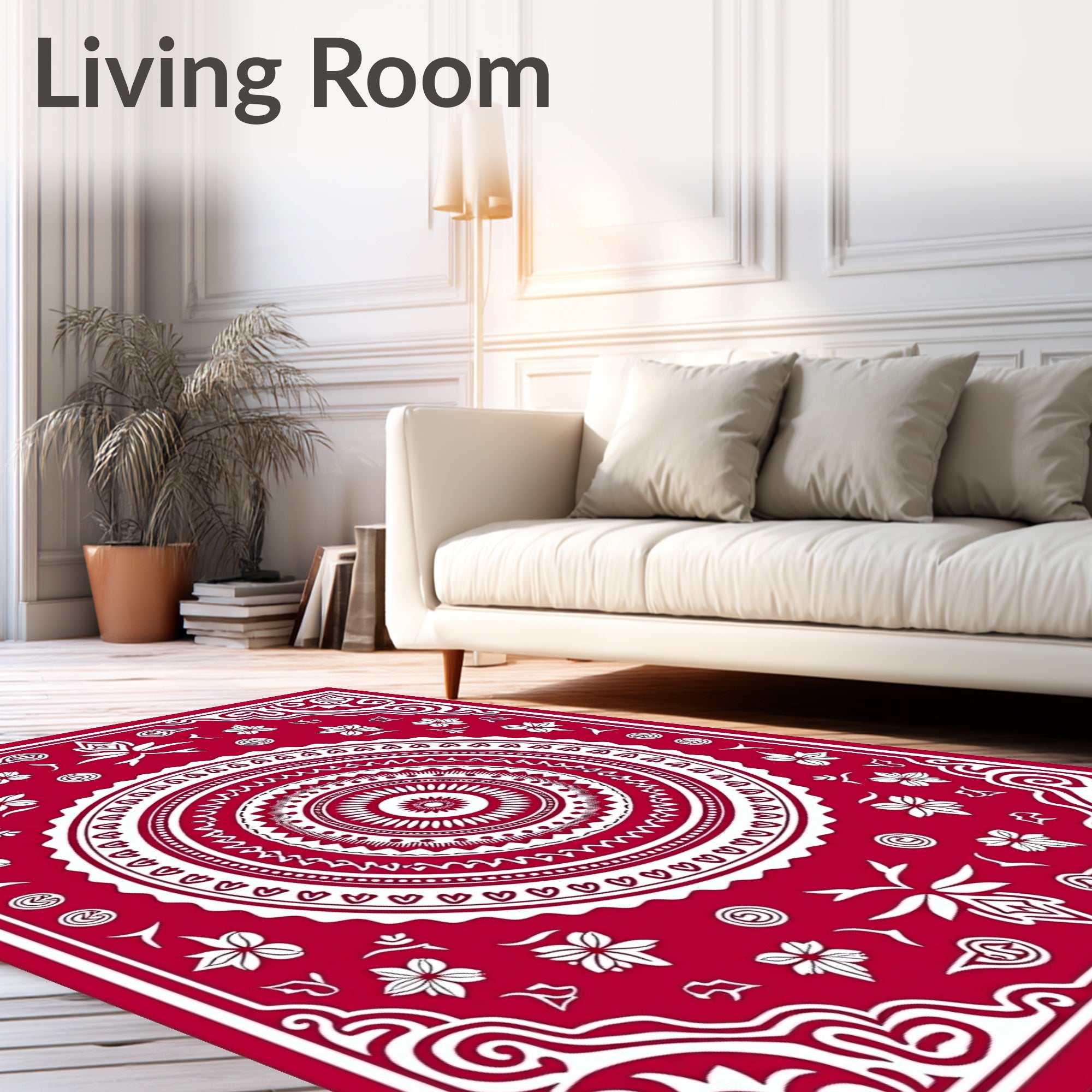Crimson Floral Mandala Radial Rug