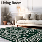 Deep Green Medallion Floral Border Rug