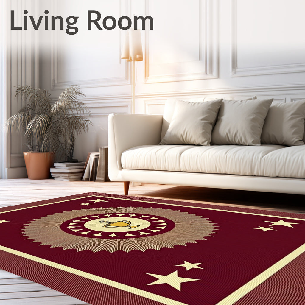 Crimson and Gold Trophy Sunburst Rug