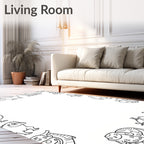 Whimsical Creature Border Monochrome Illustration Rug
