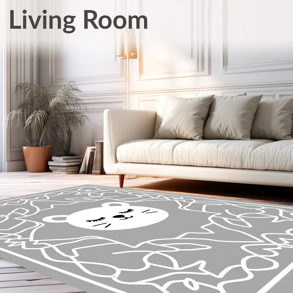 Whimsical White Feline Symmetry Rug