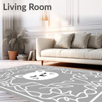 Whimsical White Feline Symmetry Rug