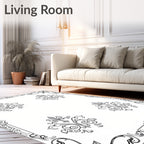Elegant Black White Scroll Medallion Border Rug