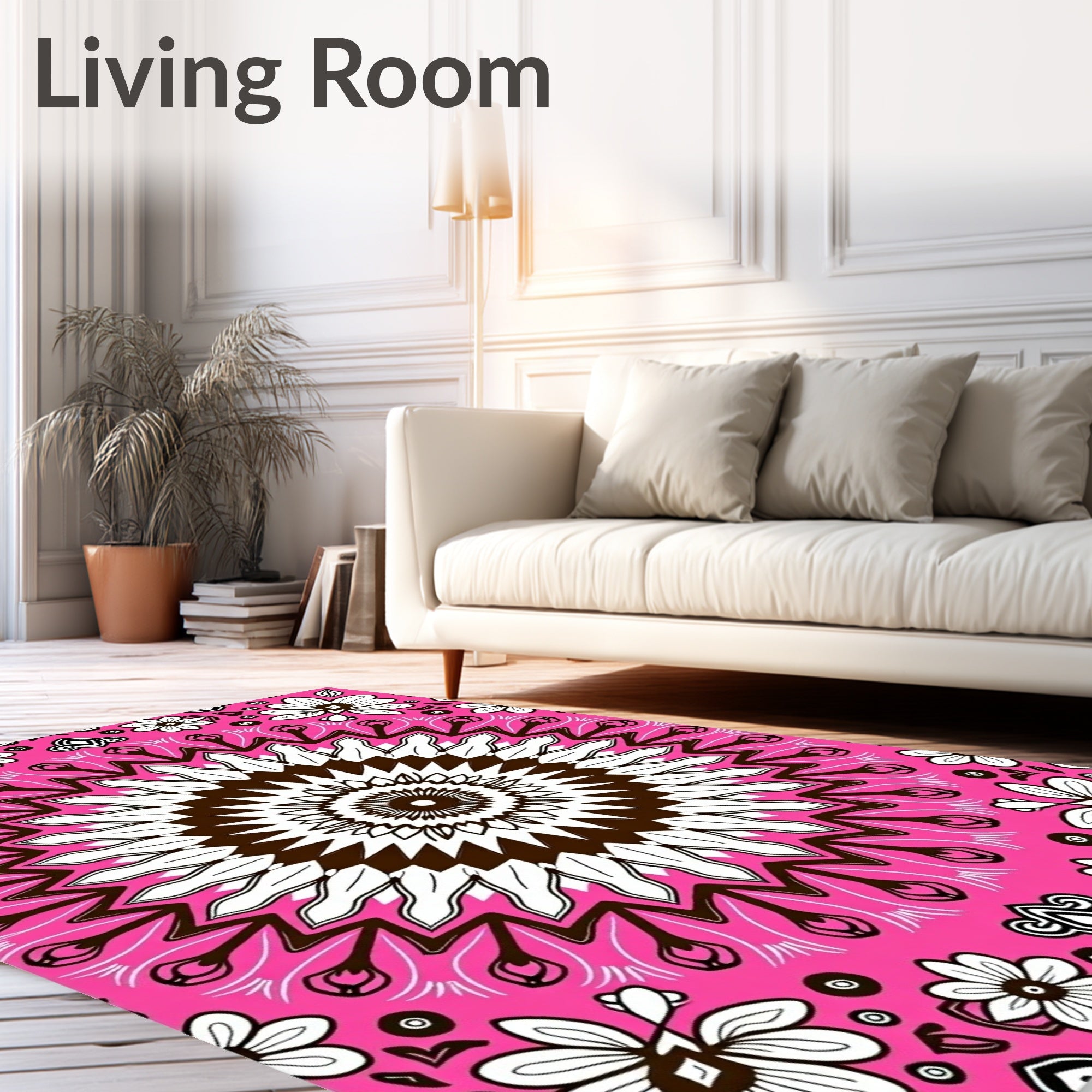 Vibrant Pink Floral Mandala Rug