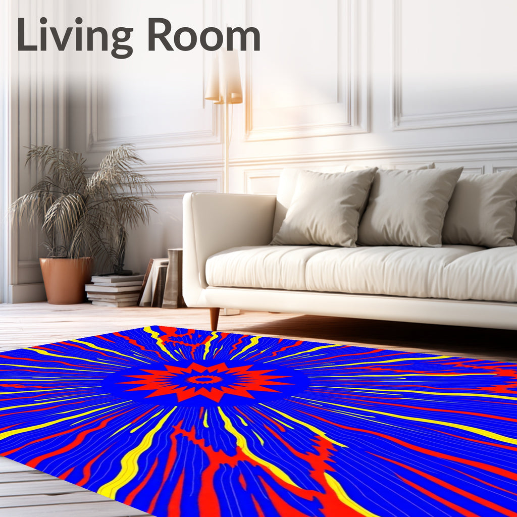 Radiant Sunburst Red Yellow Blue Rug