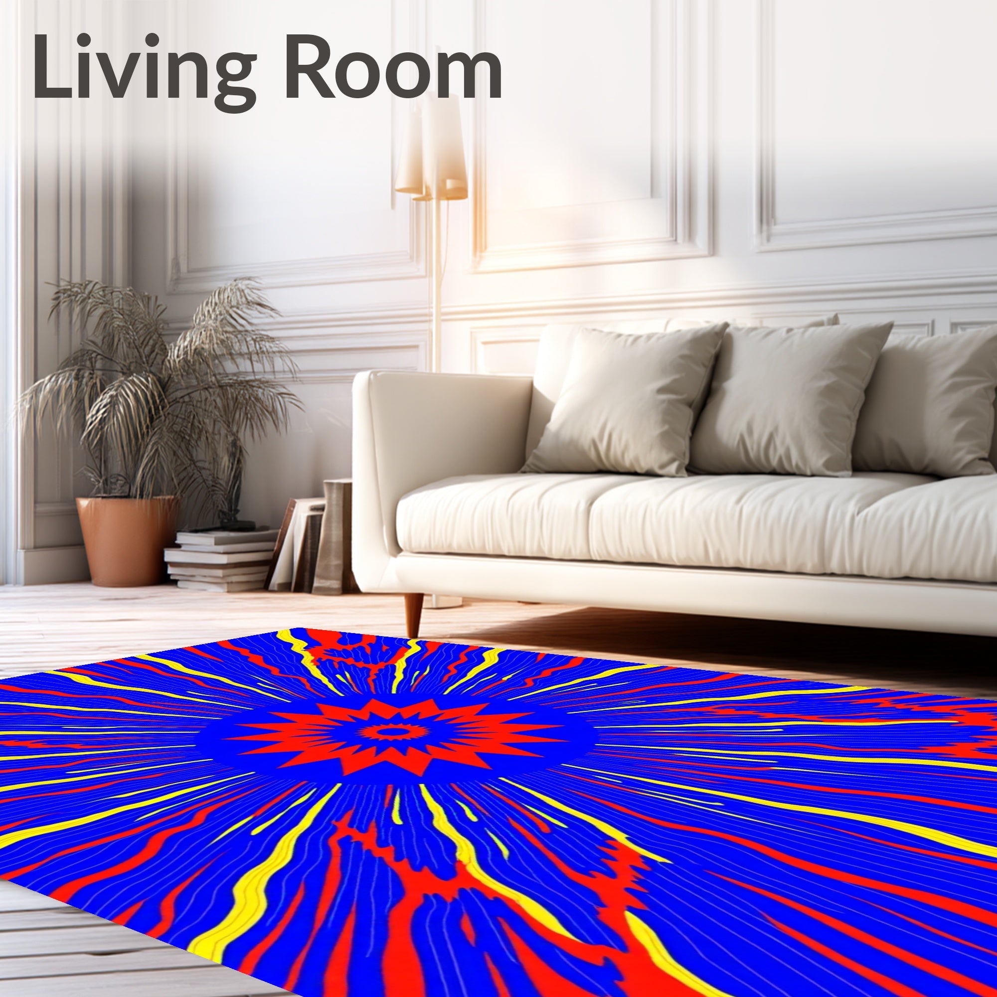 Radiant Sunburst Red Yellow Blue Rug