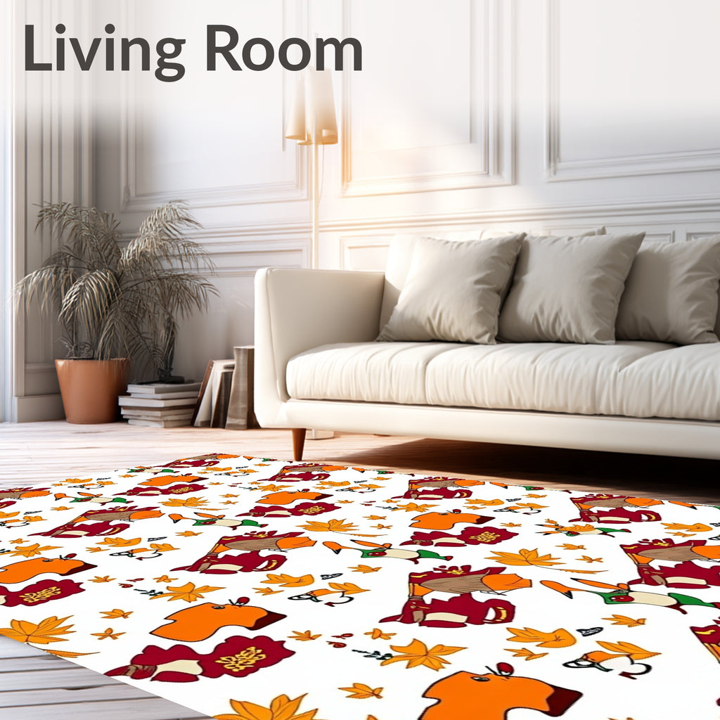 Folkloric Orange Red Autumn Character Rug