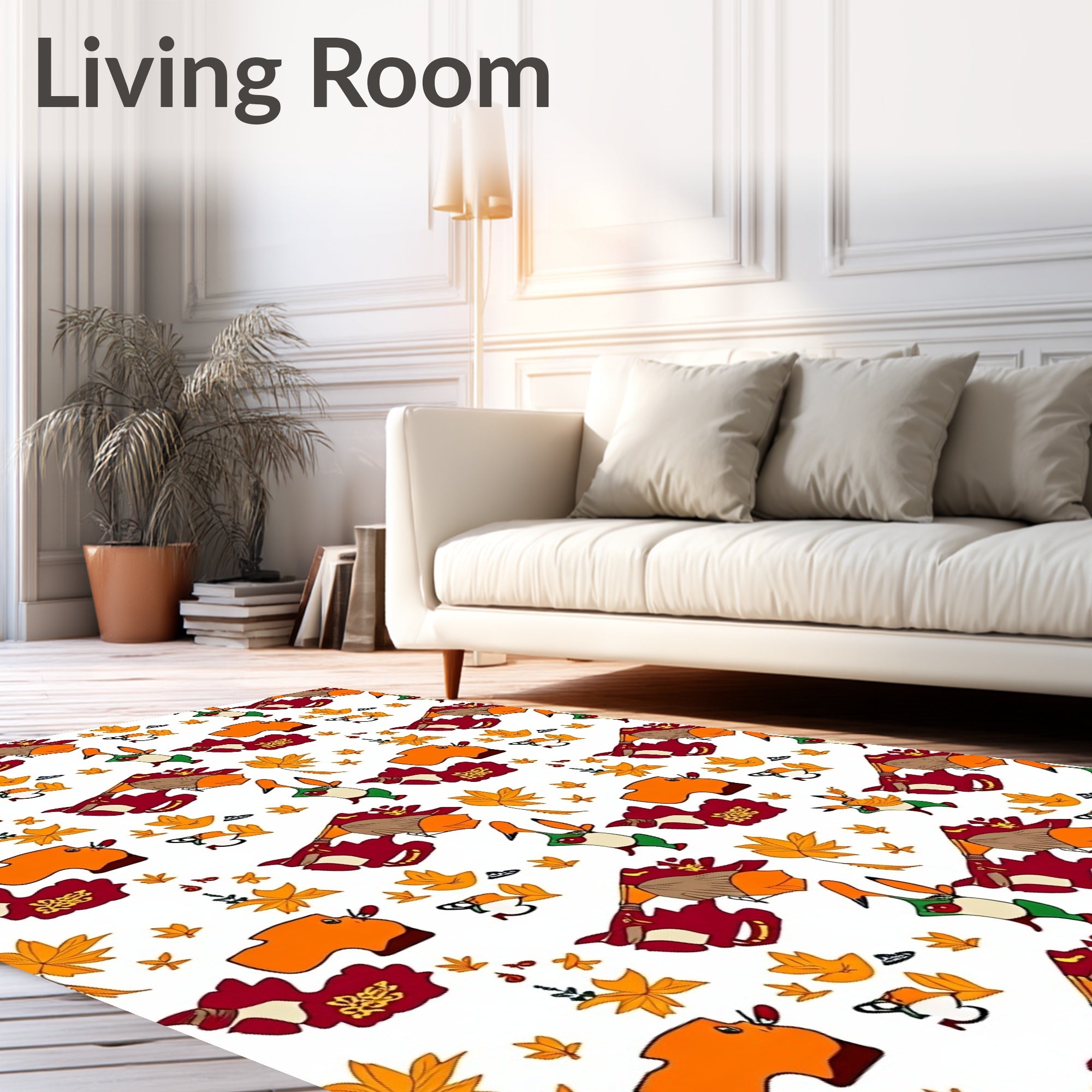 Folkloric Orange Red Autumn Character Rug
