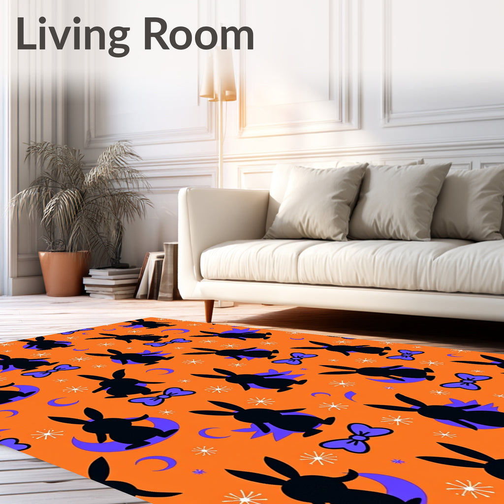 Orange Black Bunny Moon Bowtie Rug