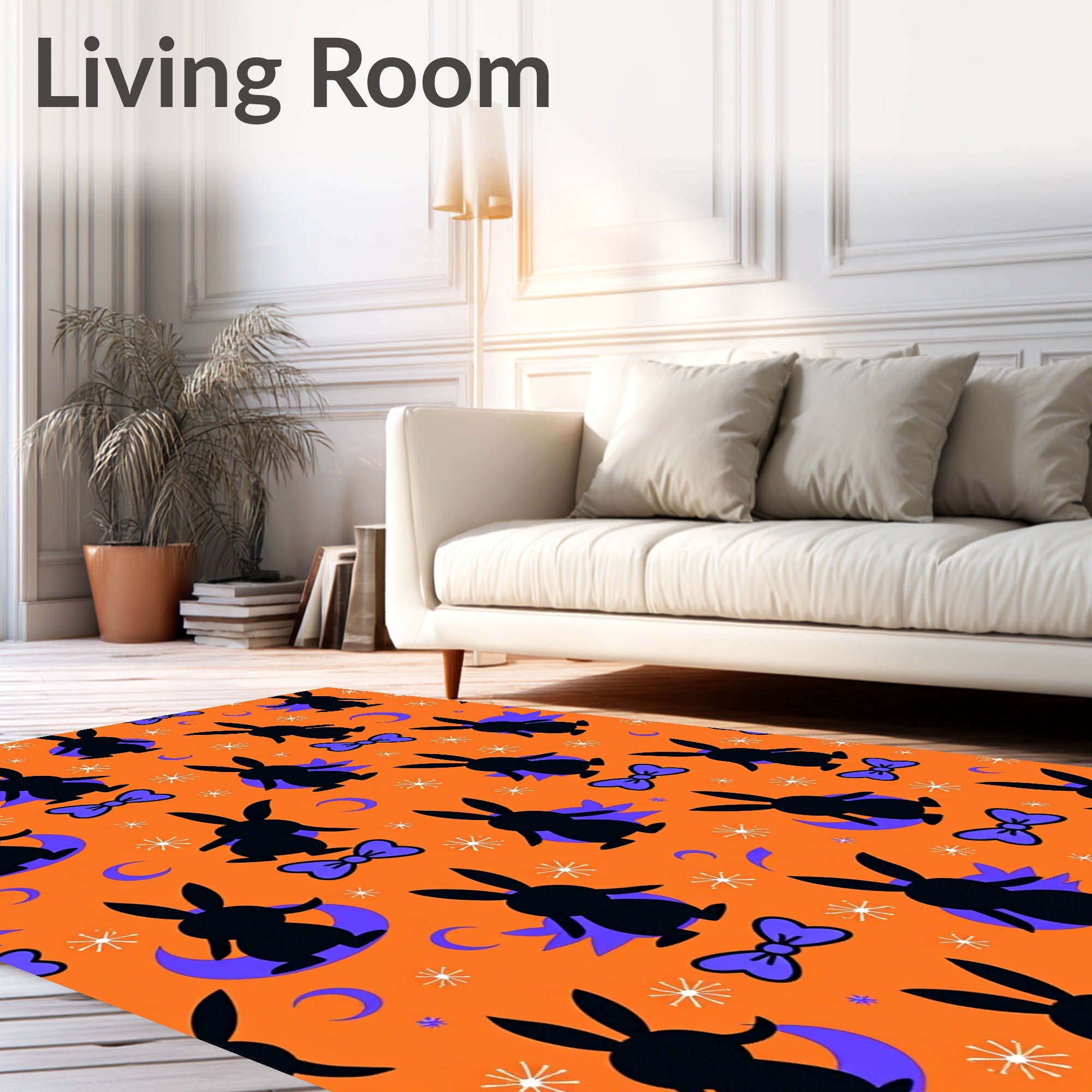 Orange Black Bunny Moon Bowtie Rug