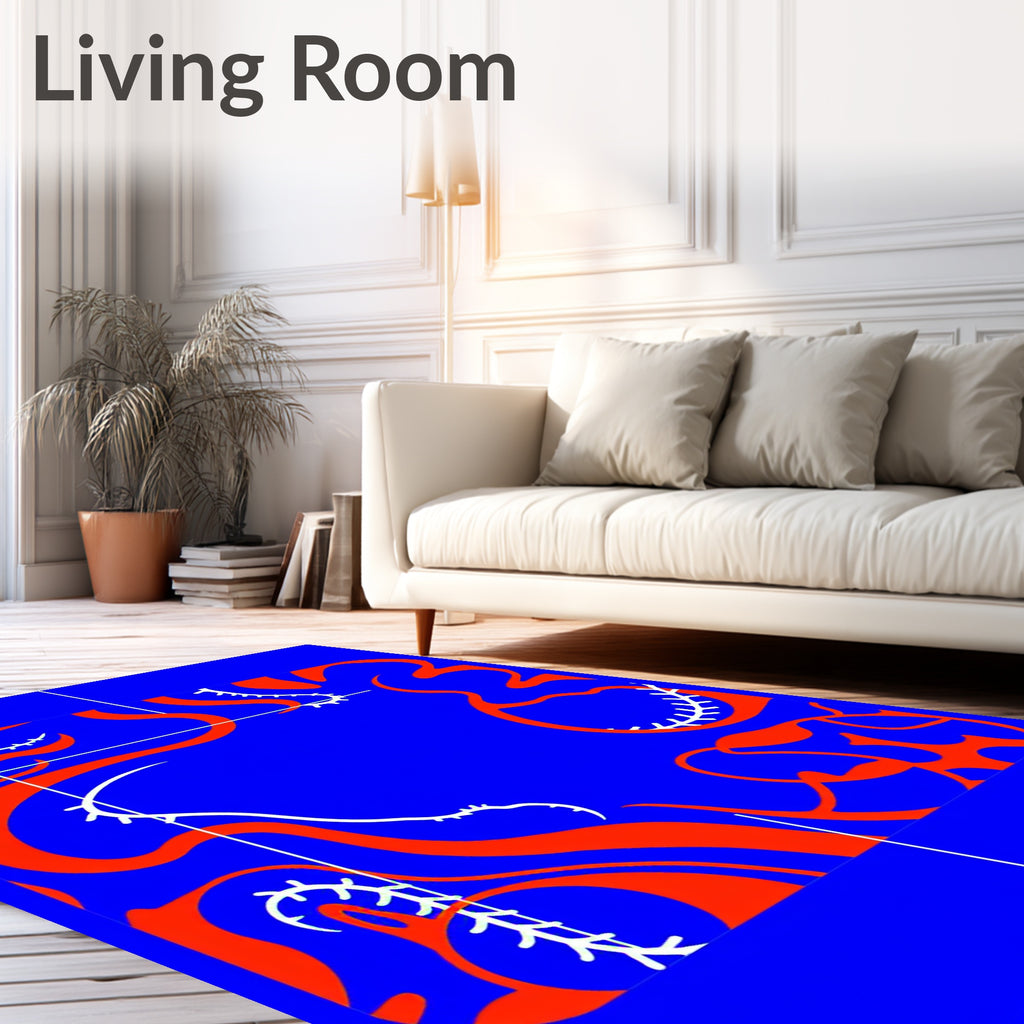 Bold Cobalt Orange Swirl Botanical Rug