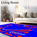 Bold Cobalt Orange Swirl Botanical Rug