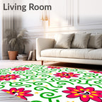 Whimsical Pink Flower Star Swirl Rug