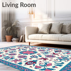 Vintage Pink Teal Floral Garden Rug