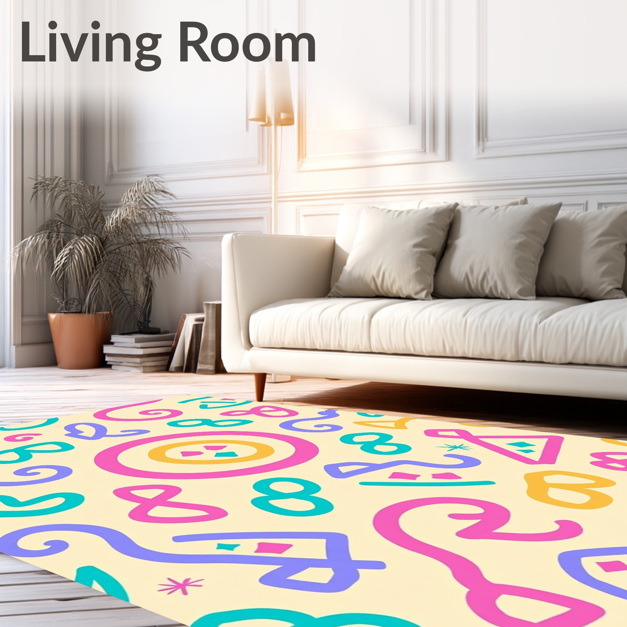 Whimsical Abstract Pink Teal Yellow Swirls Rug