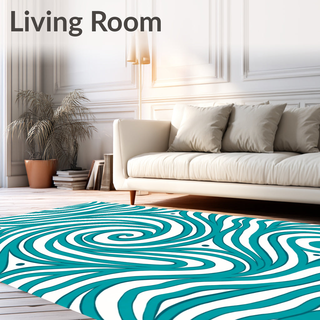 Teal Swirl Abstract Wave Rug