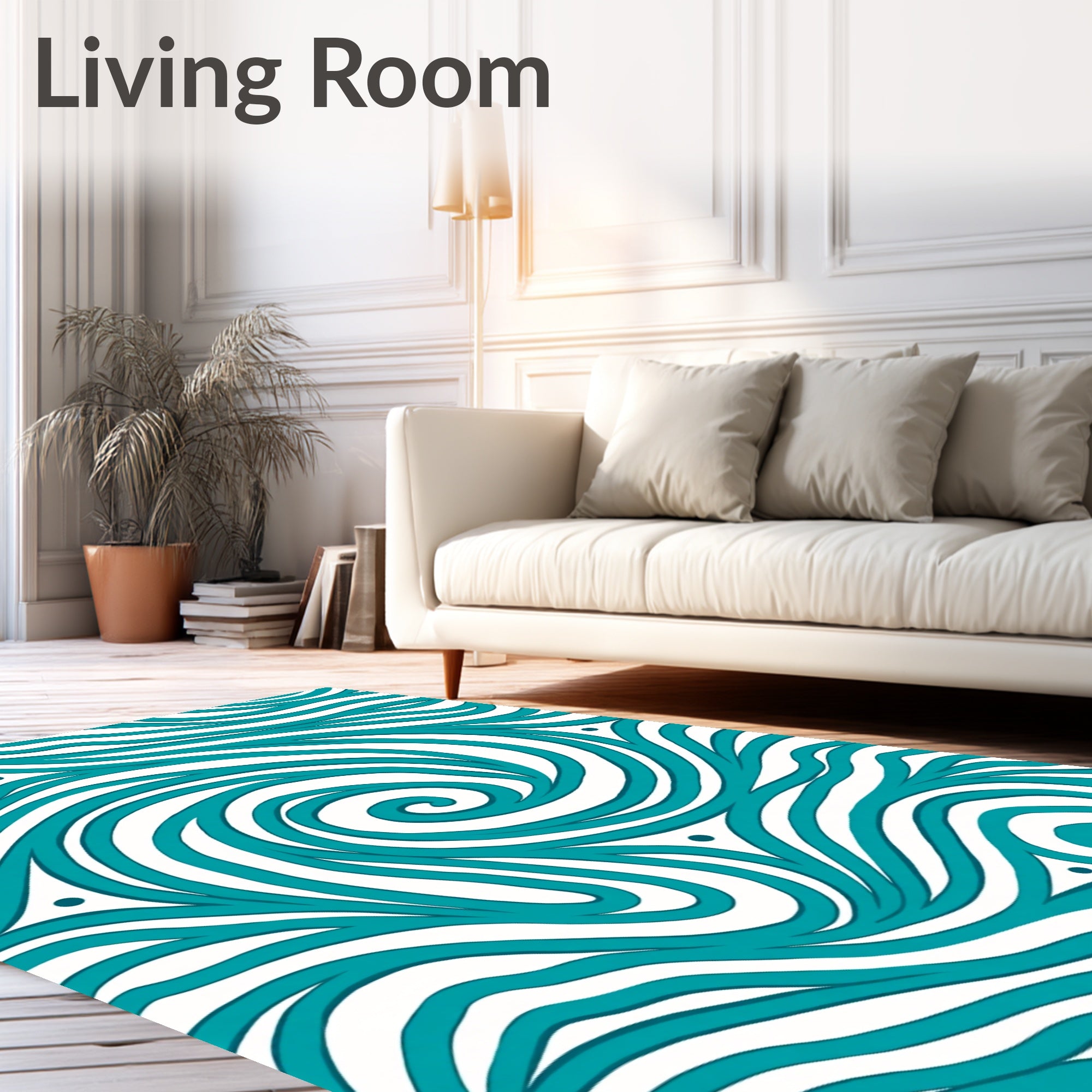 Teal Swirl Abstract Wave Rug