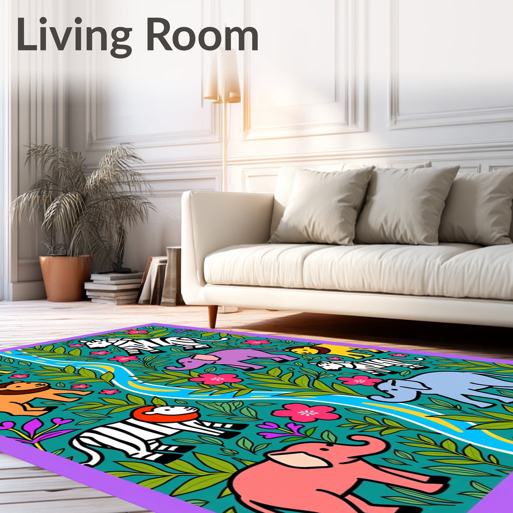 Jungle Animals Flora River Scene Rug