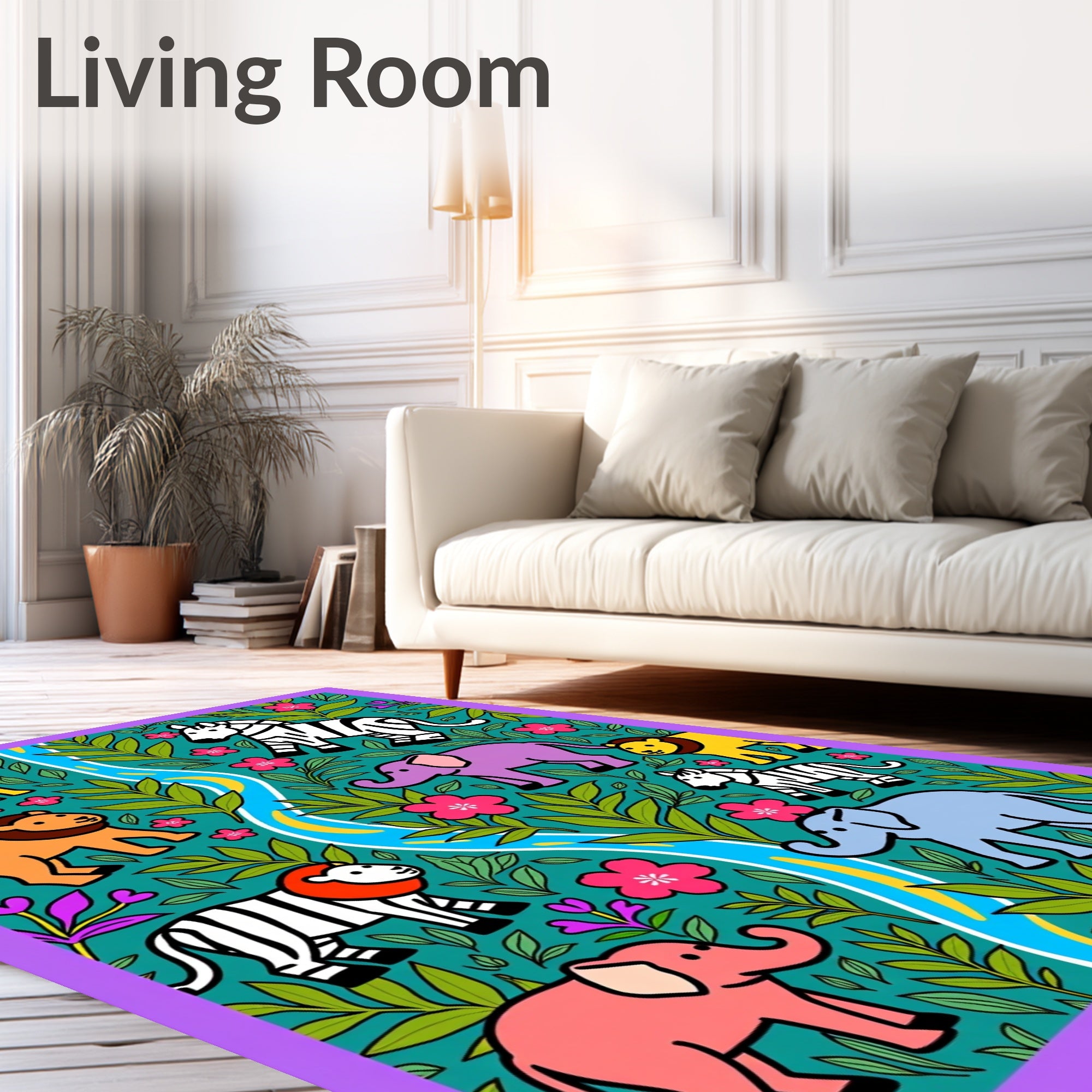 Jungle Animals Flora River Scene Rug