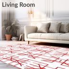 Red Intersecting Geometric Stripe Rug