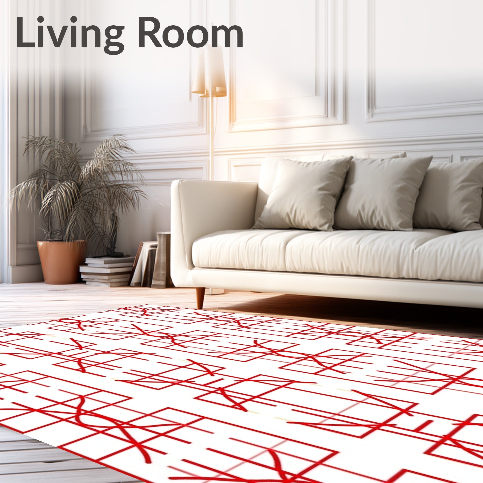 Red Intersecting Geometric Stripe Rug