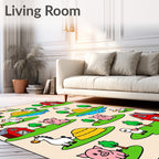 Farm Animals Red Barn Haystacks Tractor Rug