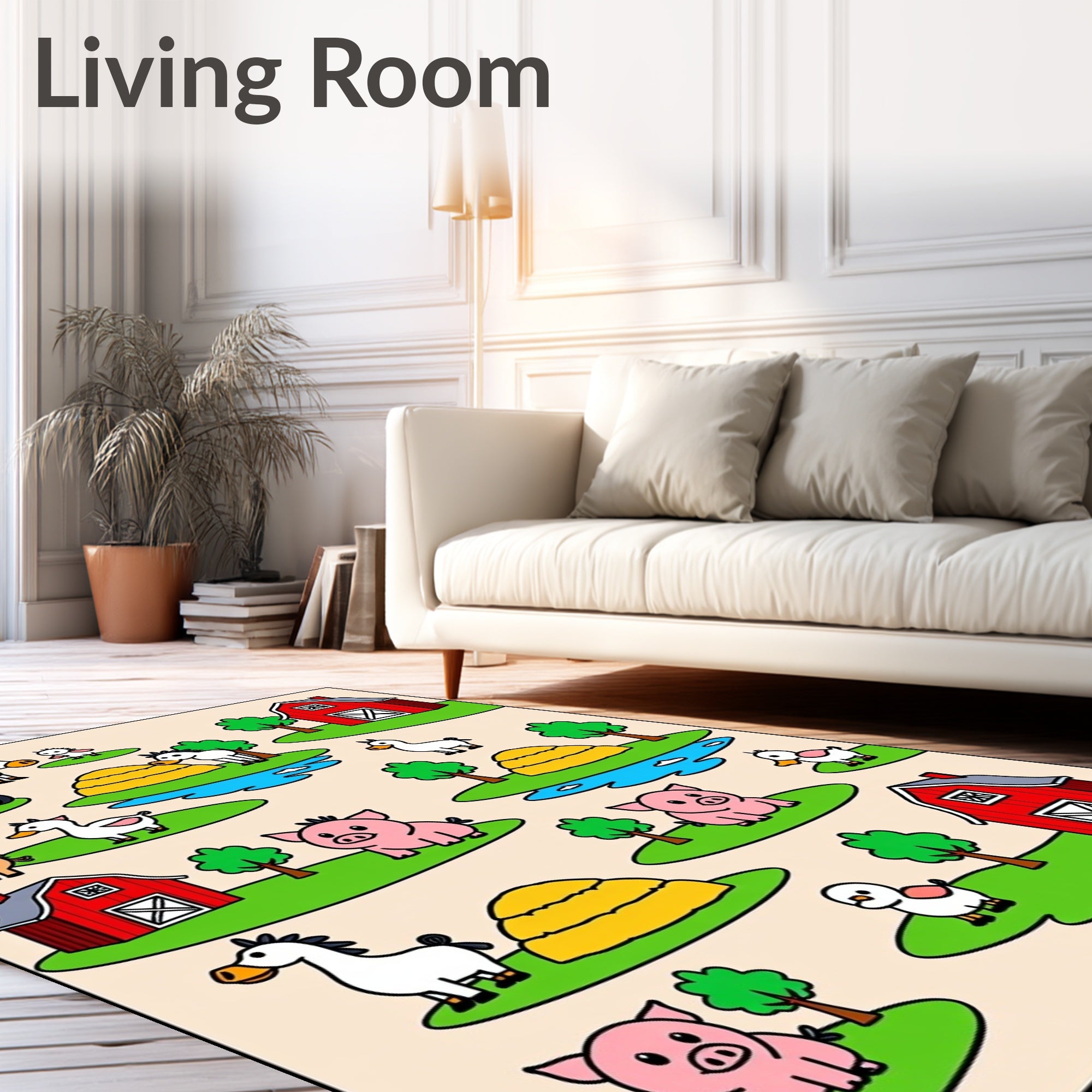 Farm Animals Red Barn Haystacks Tractor Rug