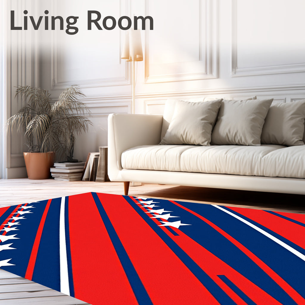 Bold Red Blue White Diagonal Stars Rug