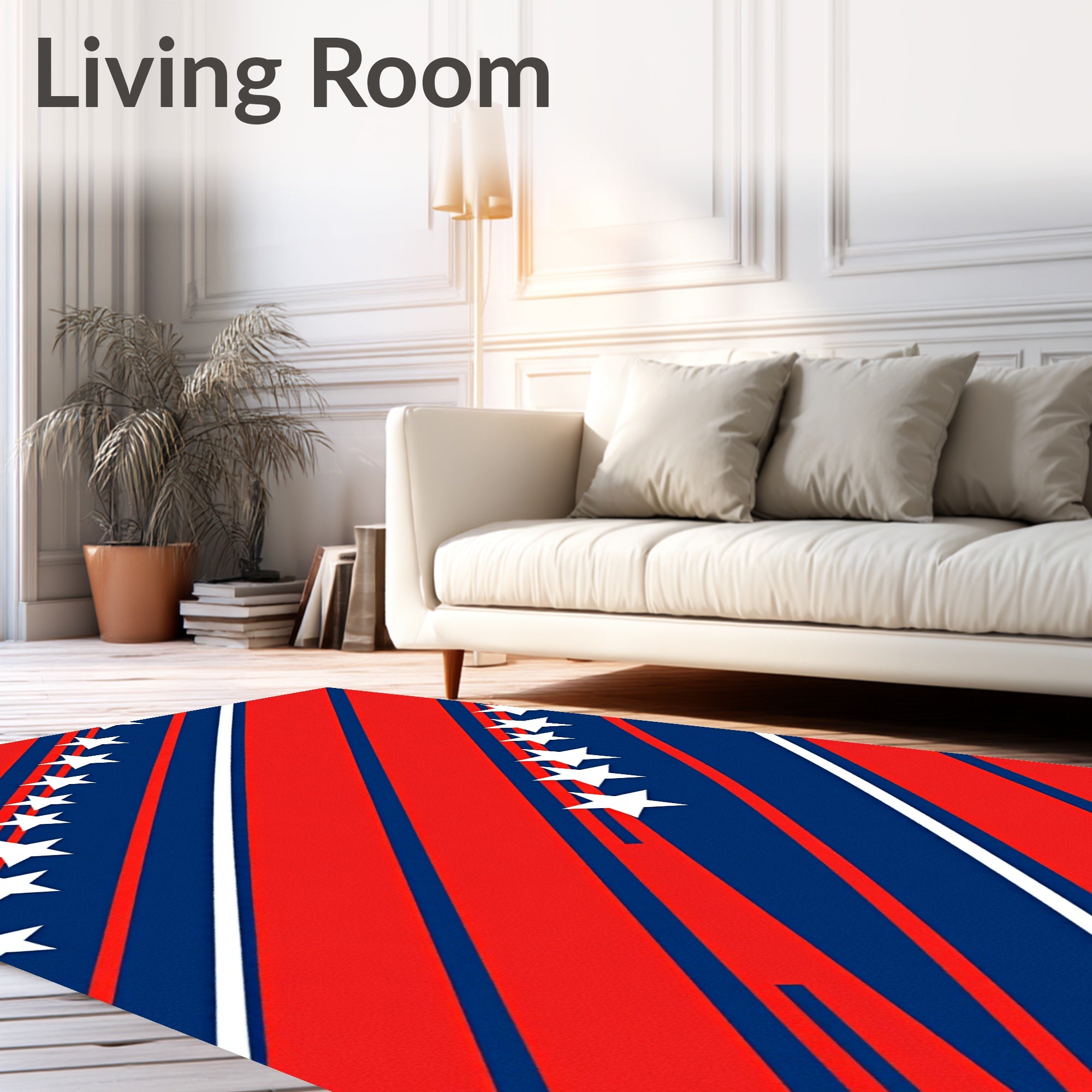 Bold Red Blue White Diagonal Stars Rug