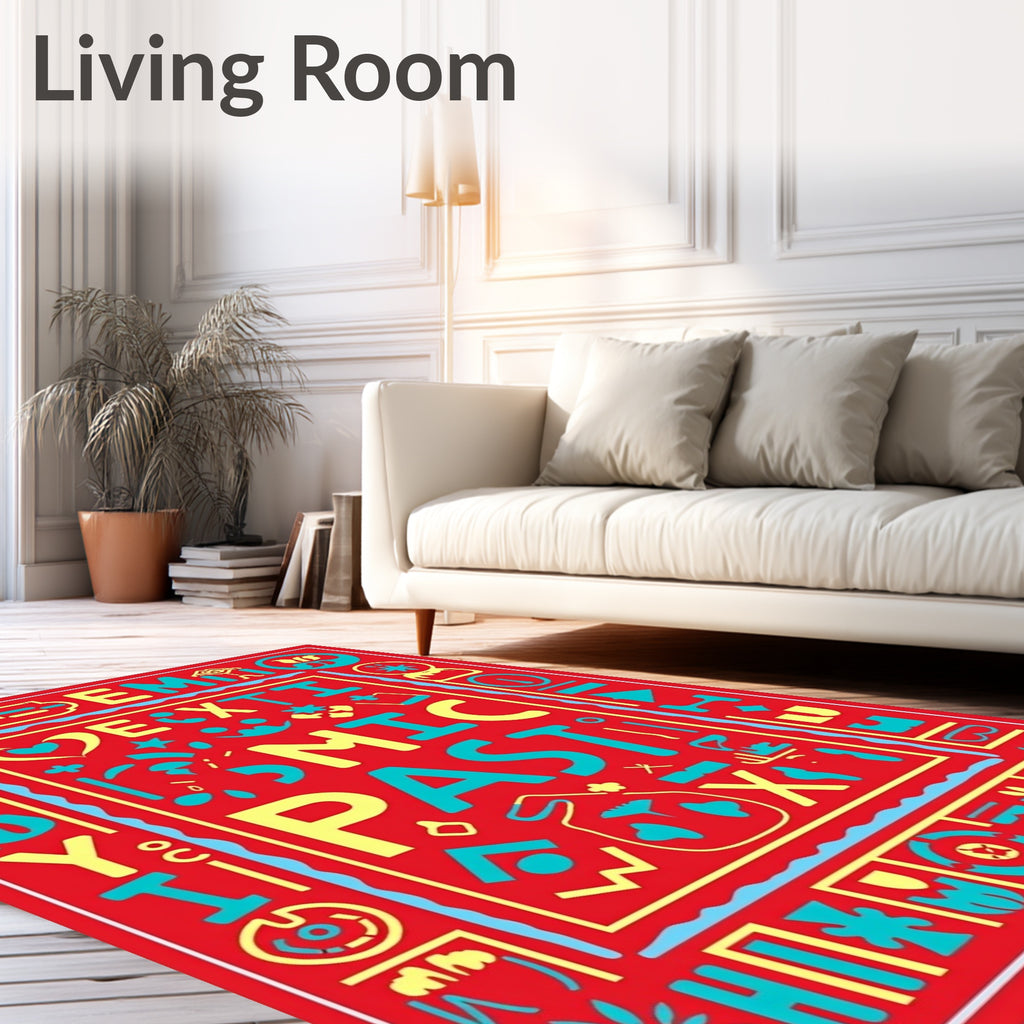 Bold Red Comic Past Geometric Rug
