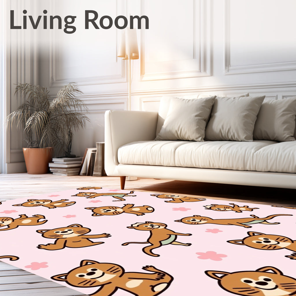 Playful Otter Friends Pink Floral Rug