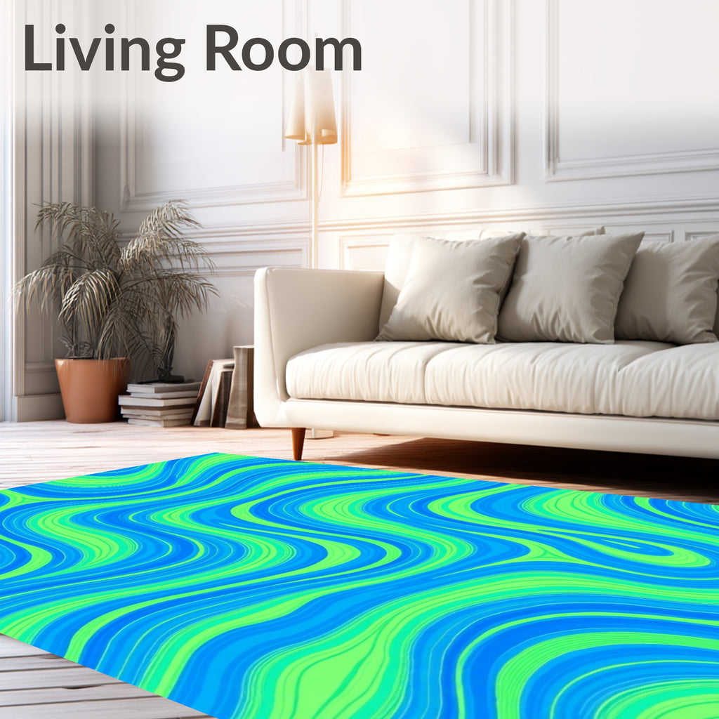 Bright Blue Green Swirling Waves Rug