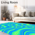 Bright Blue Green Swirling Waves Rug