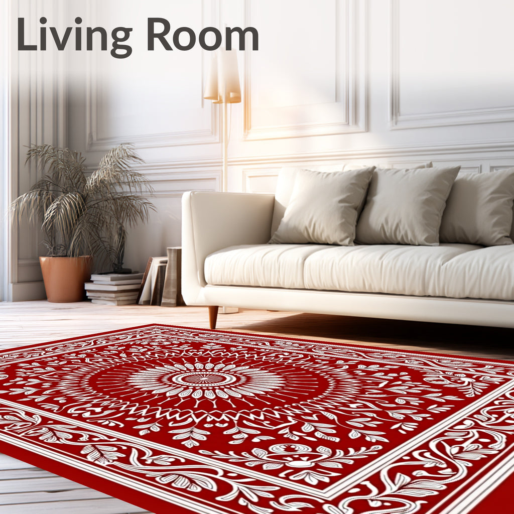 Crimson White Floral Sun Medallion Rug