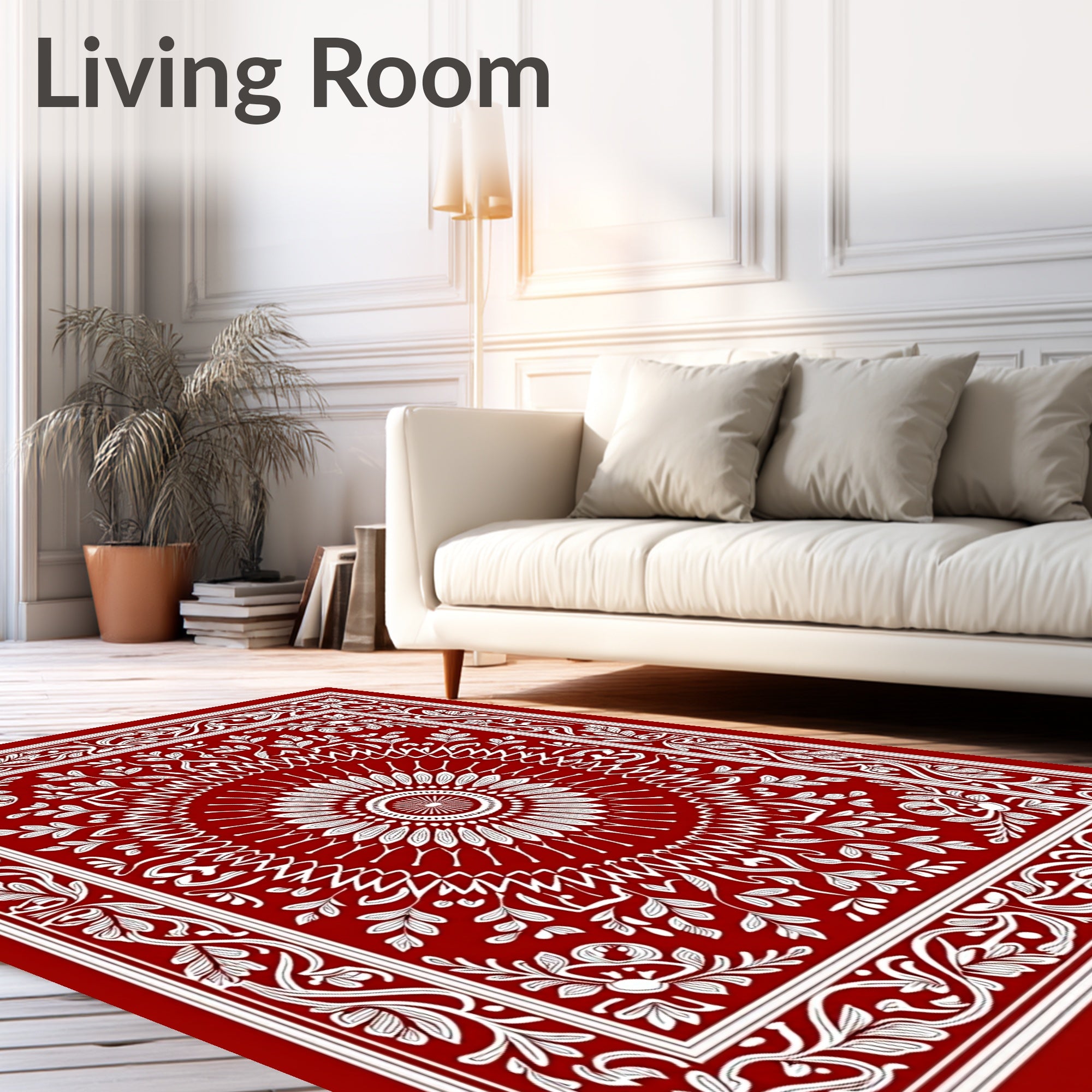 Crimson White Floral Sun Medallion Rug