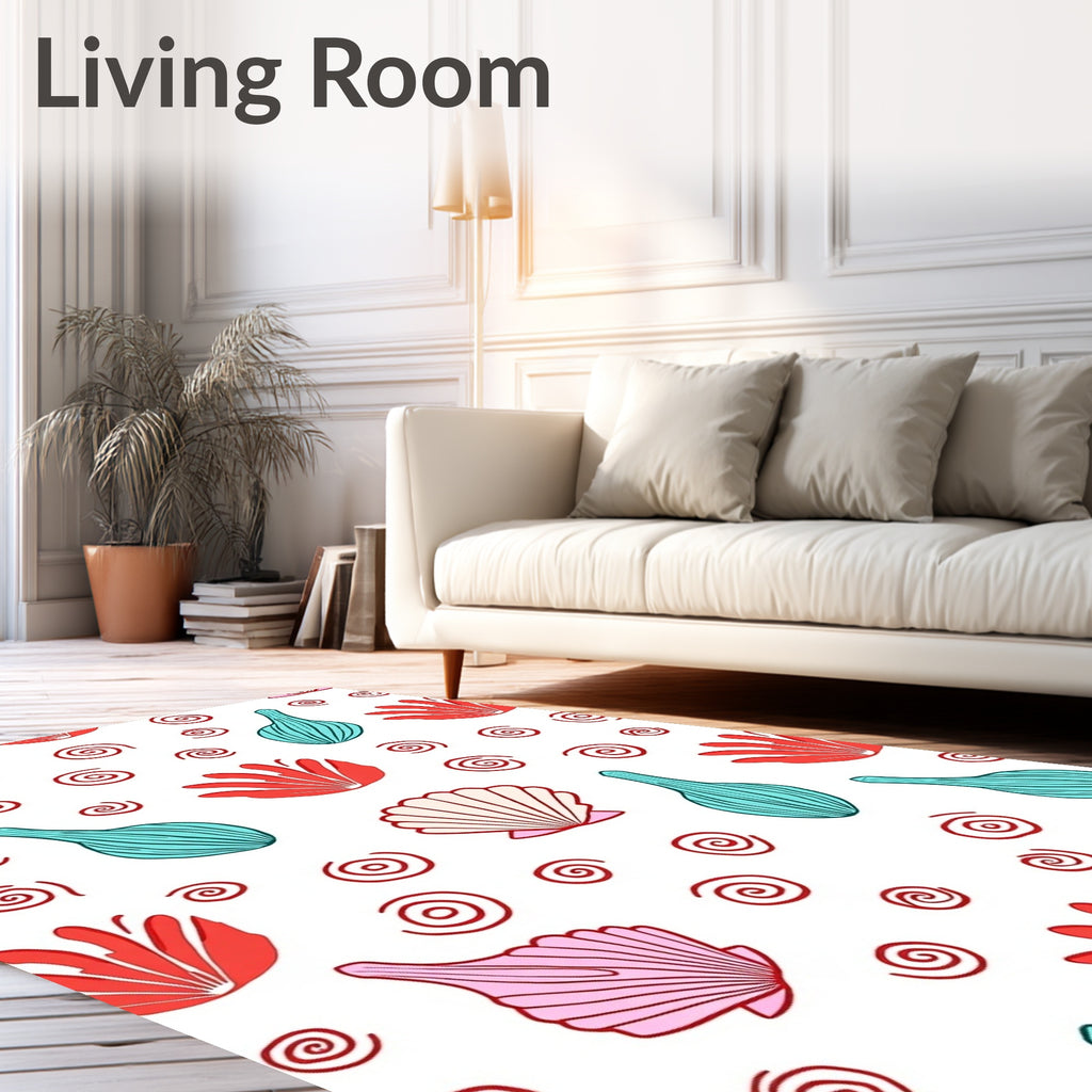 Coral Turquoise Seashell Spiral Ensemble Rug