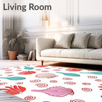 Coral Turquoise Seashell Spiral Ensemble Rug