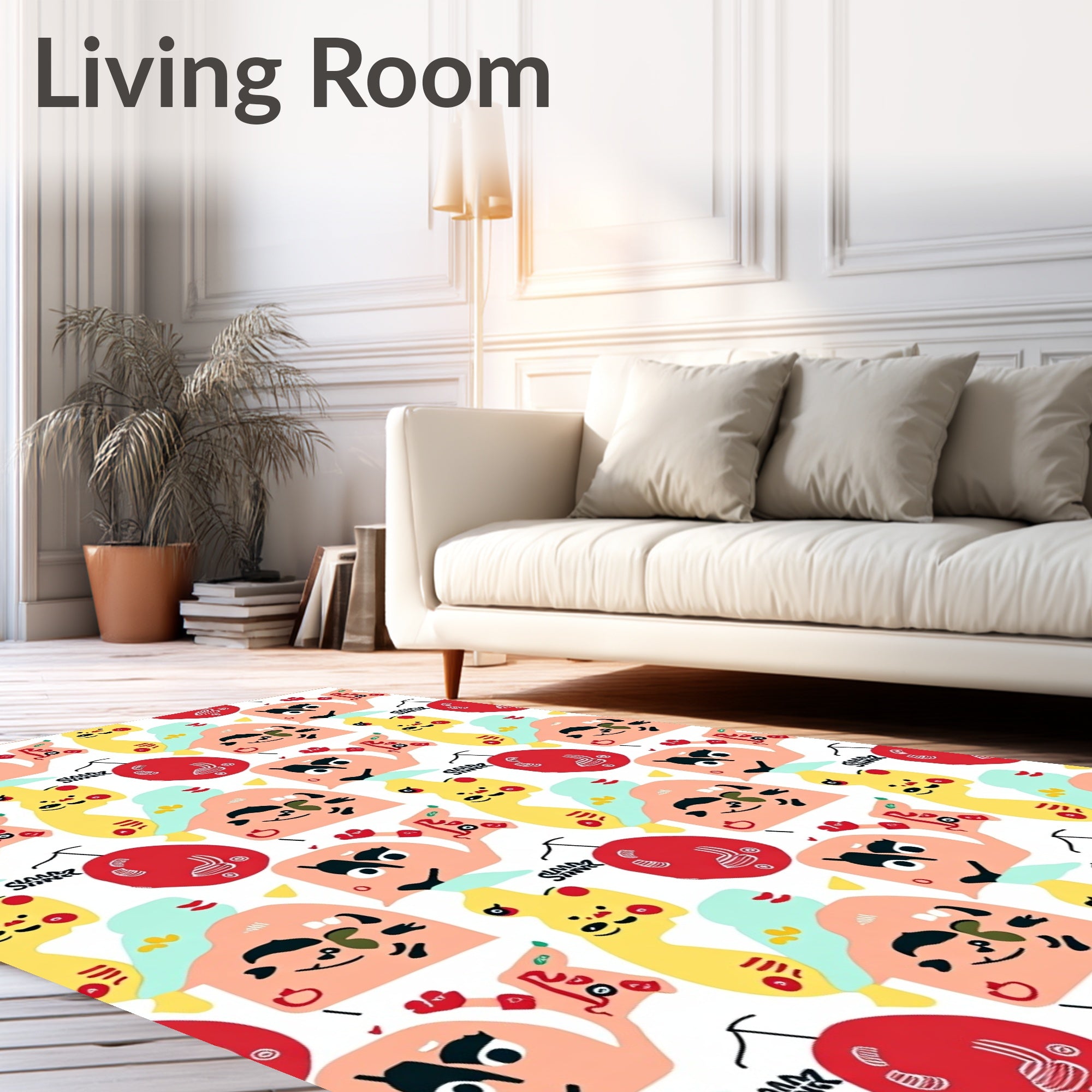 Playful Abstract Faces Red Yellow Blue Rug