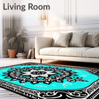 Vibrant Teal Floral Mandala Rug