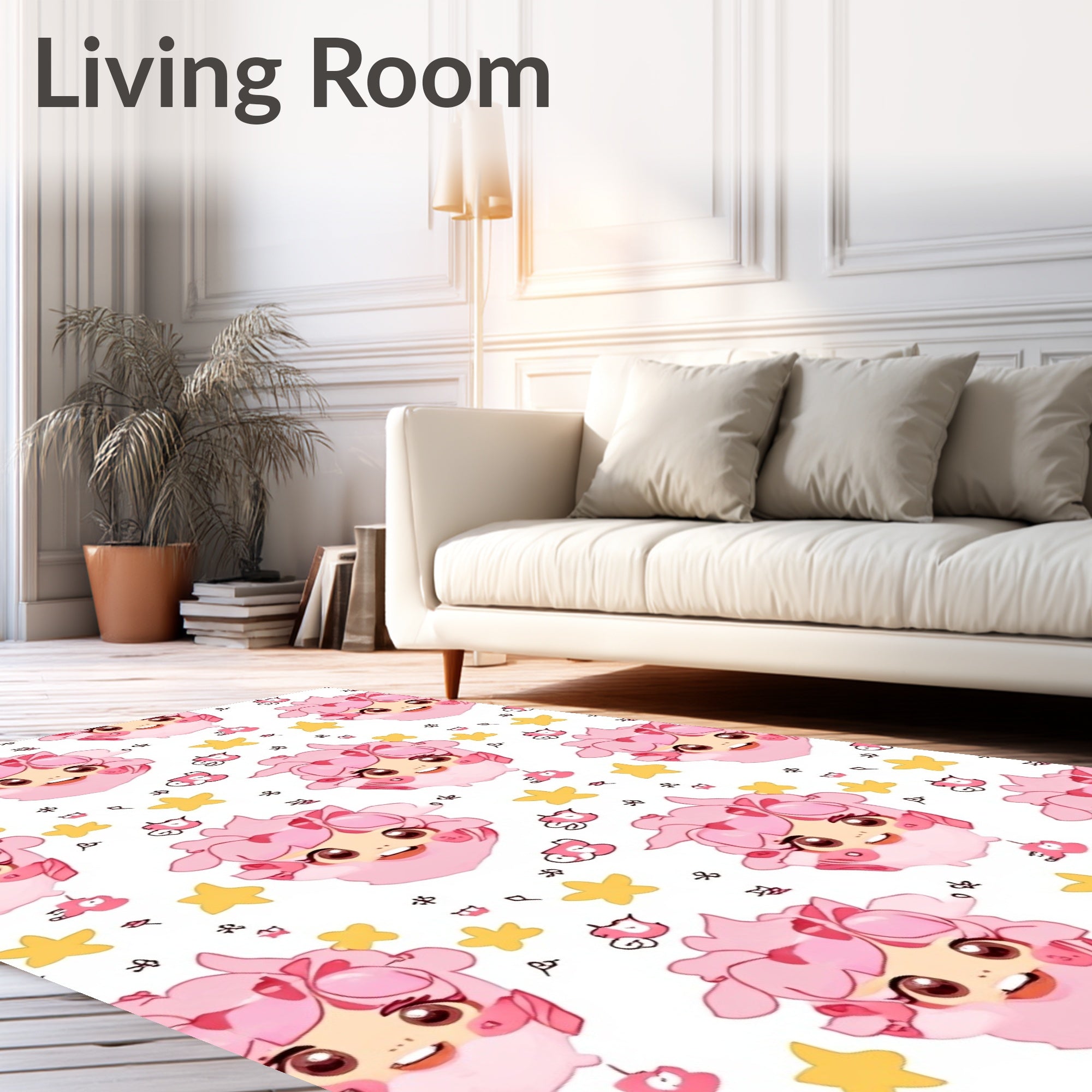 Pink Kawaii Character Starry Repeat Rug