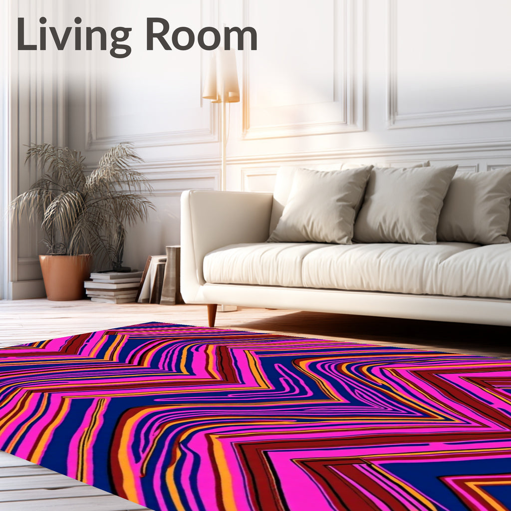 Vibrant Pink Blue Chevron Stripes Rug