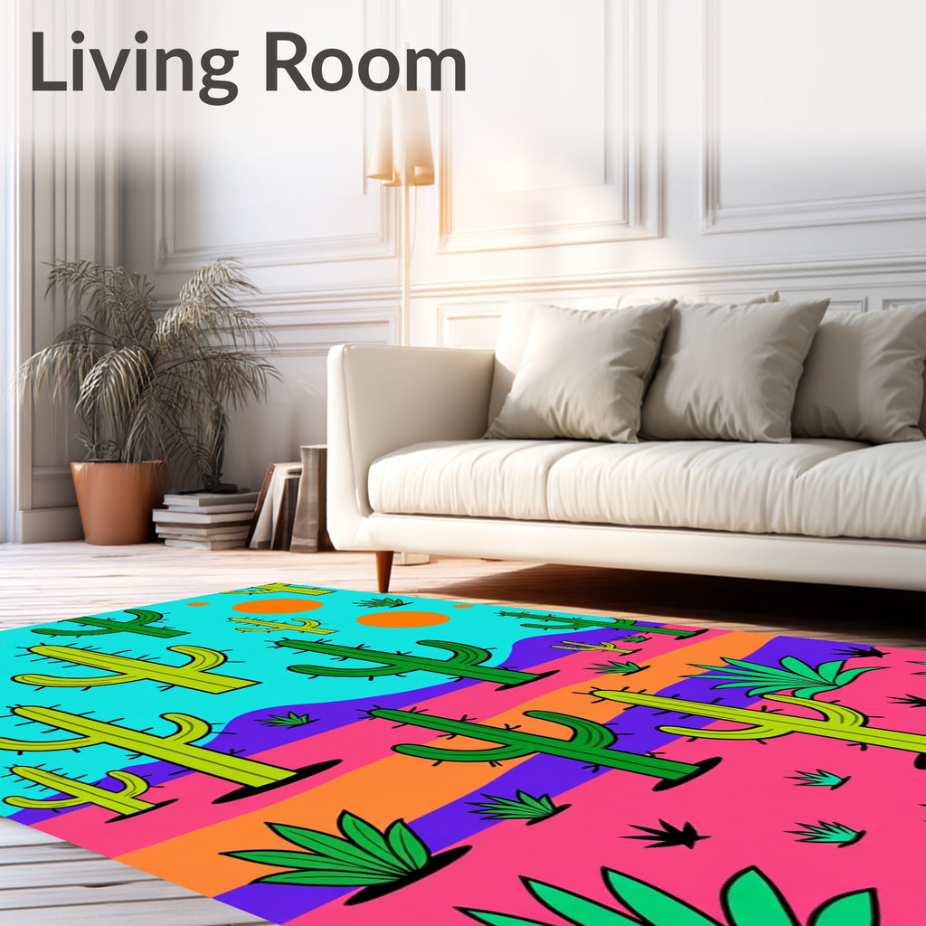 Vibrant Desert Cactus Landscape Rug