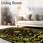 Radiant Sun Yellow Red Black Medallion Rug