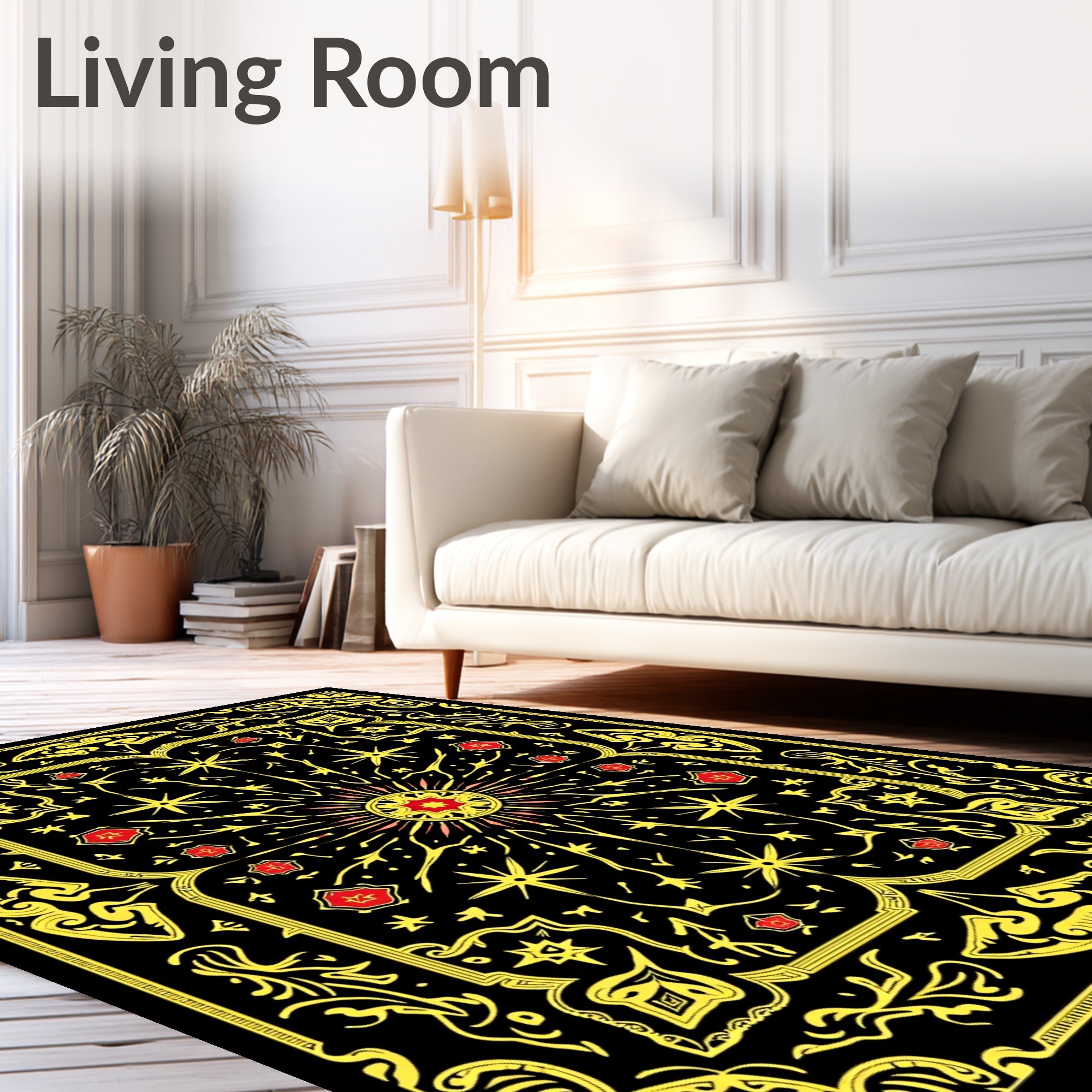 Radiant Sun Yellow Red Black Medallion Rug