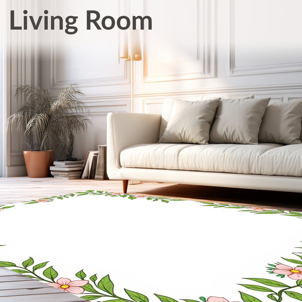 Blush Pink Floral Vine Border Rug