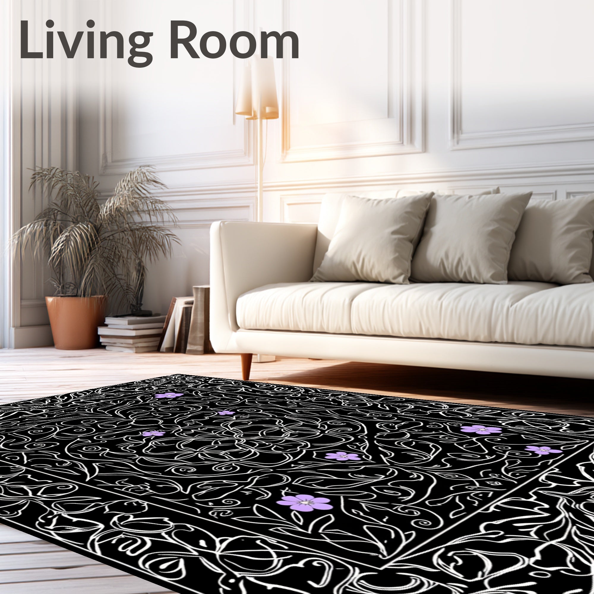 Elegant Violet Floral Vine Medallion Rug